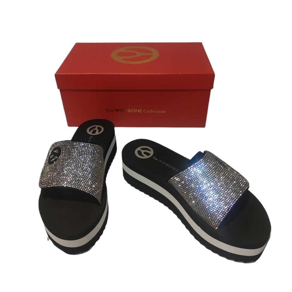 New Wishbone Zoe Rhinestone Platform Sandals | 7